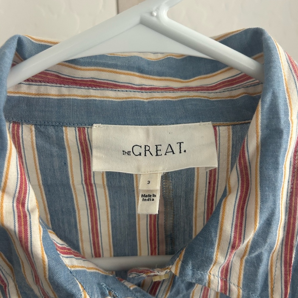 THE GREAT. The Honor Top Frontier Stripe Button Puff Sleeve Size 3 Large $250 - Picture 5 of 9